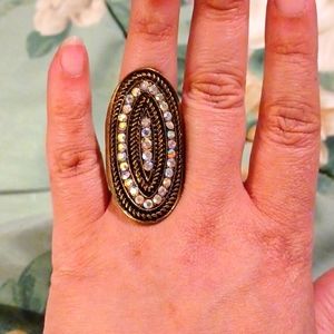 Women Bronze stone and crystals adjustable ring